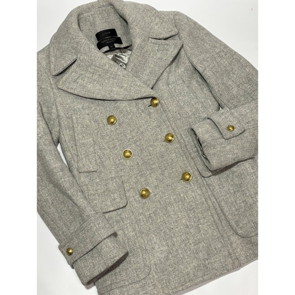 J Crew Stadium Cloth Peacoat Double Breasted Gold Buttons Grey Women 00 - Picture 12 of 12